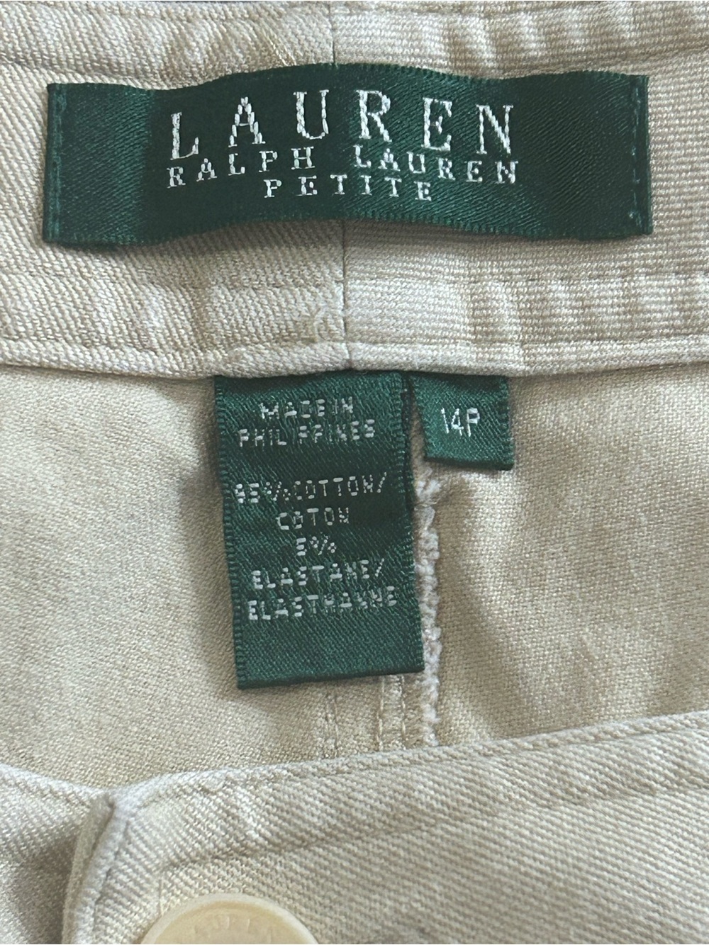 Lauren Ralph Lauren Chino Pants Womens 14P Beige Petite Cotton Stretch Casual - Picture 4 of 7